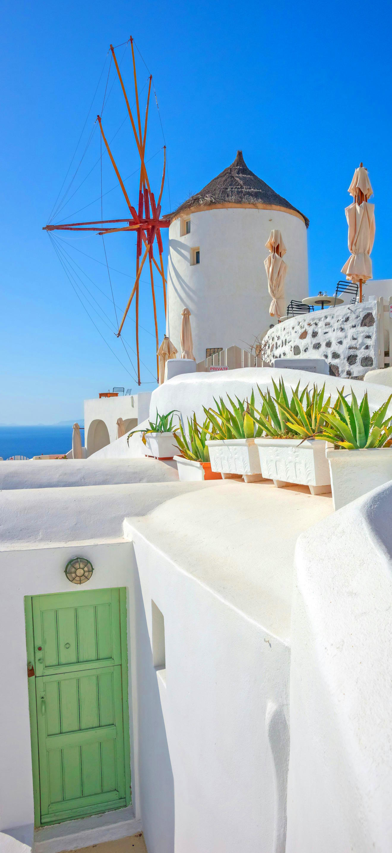 Santorini Windmill iPhone Wallpaper